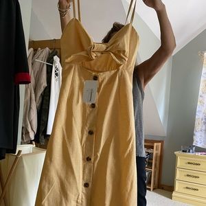 Tie front button up midi linen dress